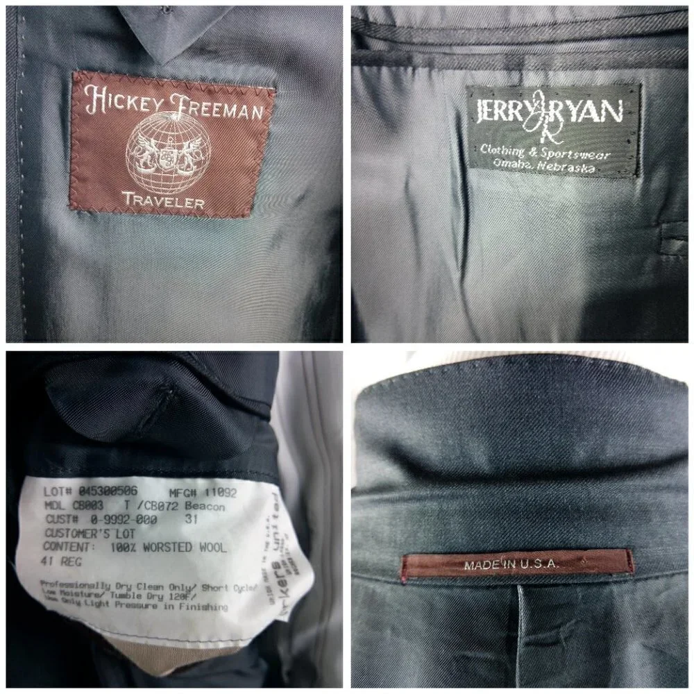 Hickey Freeman Traveler 41R Wool 2 Button Gray Stitched Lapel Suit Blazer